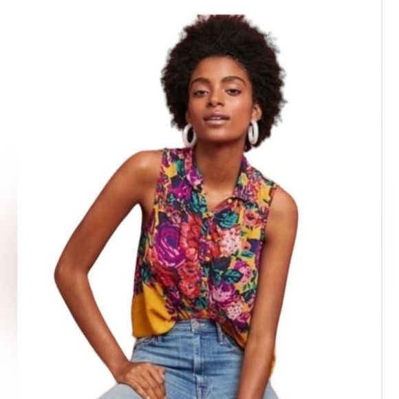 Anthropologie Tops - Anthropologie Floral Sleeveless Blouse - Multicolor